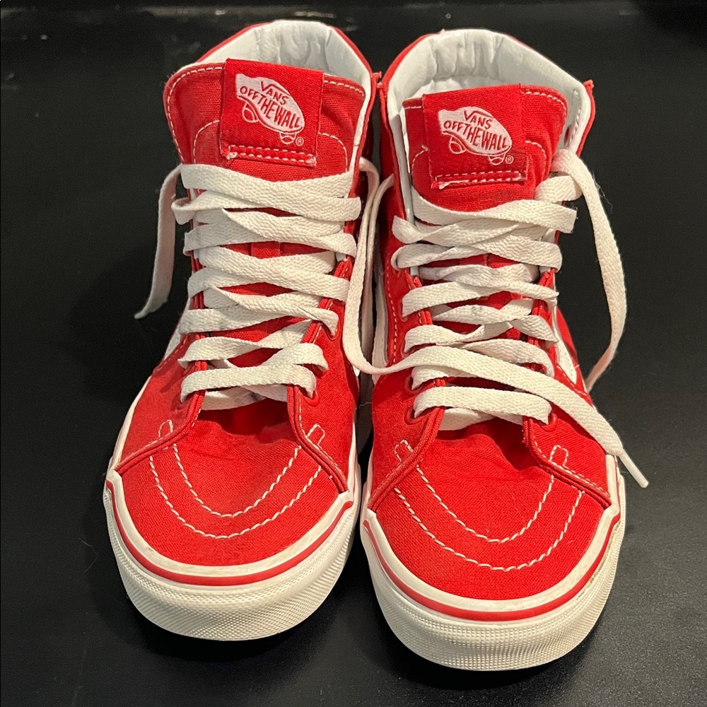 Vans Red High-Top Skate Shoes with White Laces
